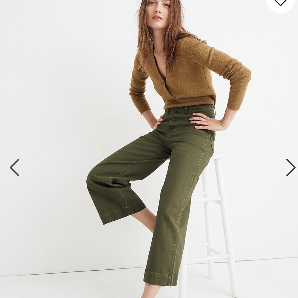 Madewell Emmett Wide-Leg Crop Pants: Button-Front Edition green 27 brand new